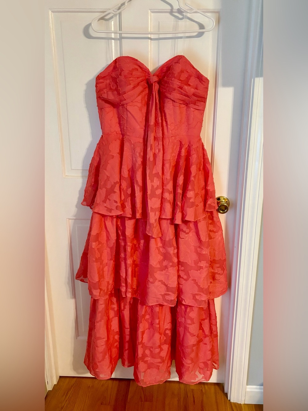 Women’s Strapless Tiered Coral Dress
